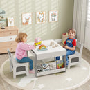 INFANS Kids Table and Chair Set, 4 in 1 Building Block Wooden Activity Desk with Reversible Tabletop for Toddlers