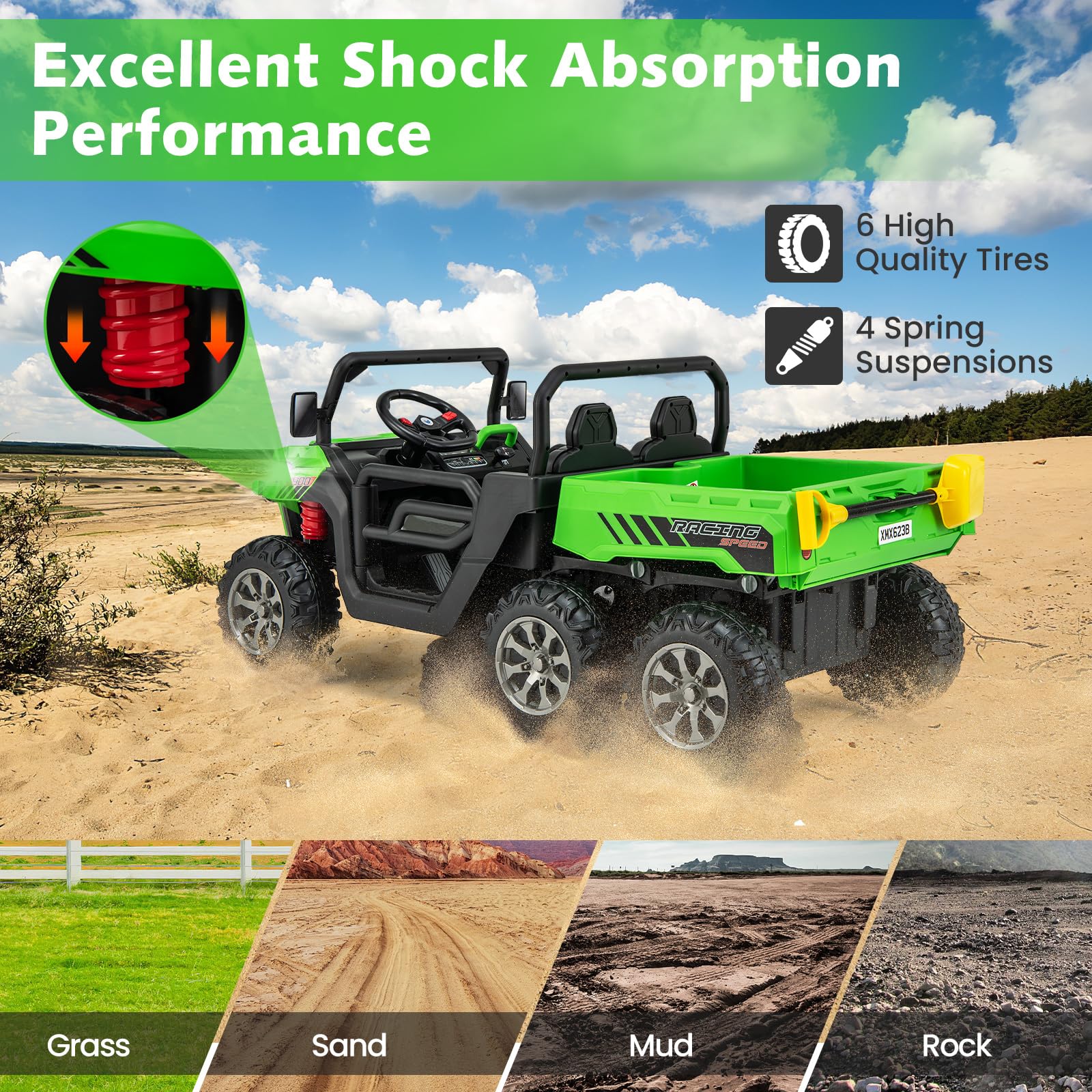 4WD 6x6 Battery Powered Kids UTV with Remote Control