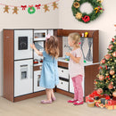 INFANS Corner Kids Kitchen Playset, Ultimate Wooden Pretend Cooking Toy Set with Real Running Water