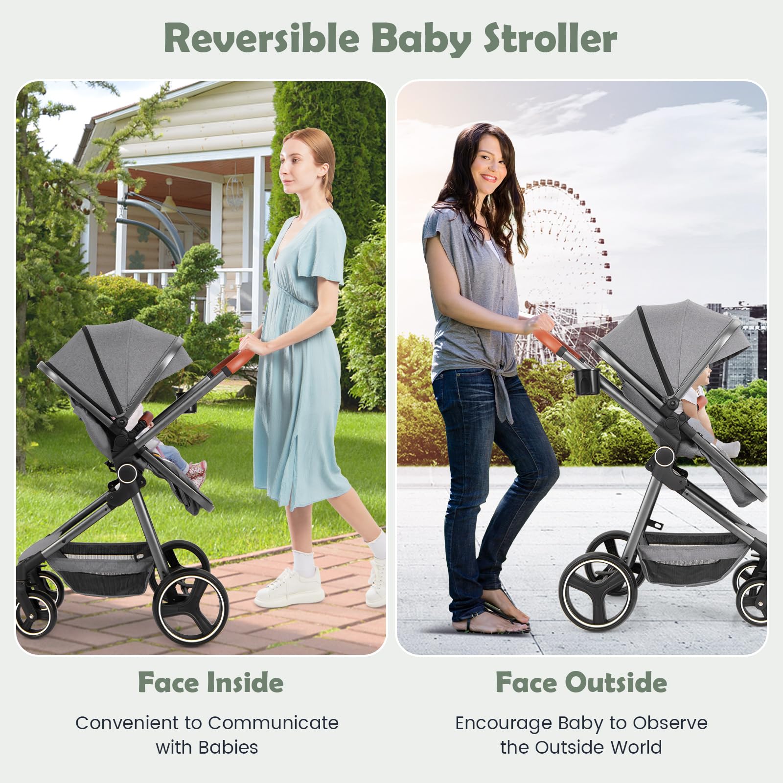 INFANS 2 in 1 Baby Stroller, Convertible Stroller, Foldable High Landscape Shock Absorption with Reversible Seat