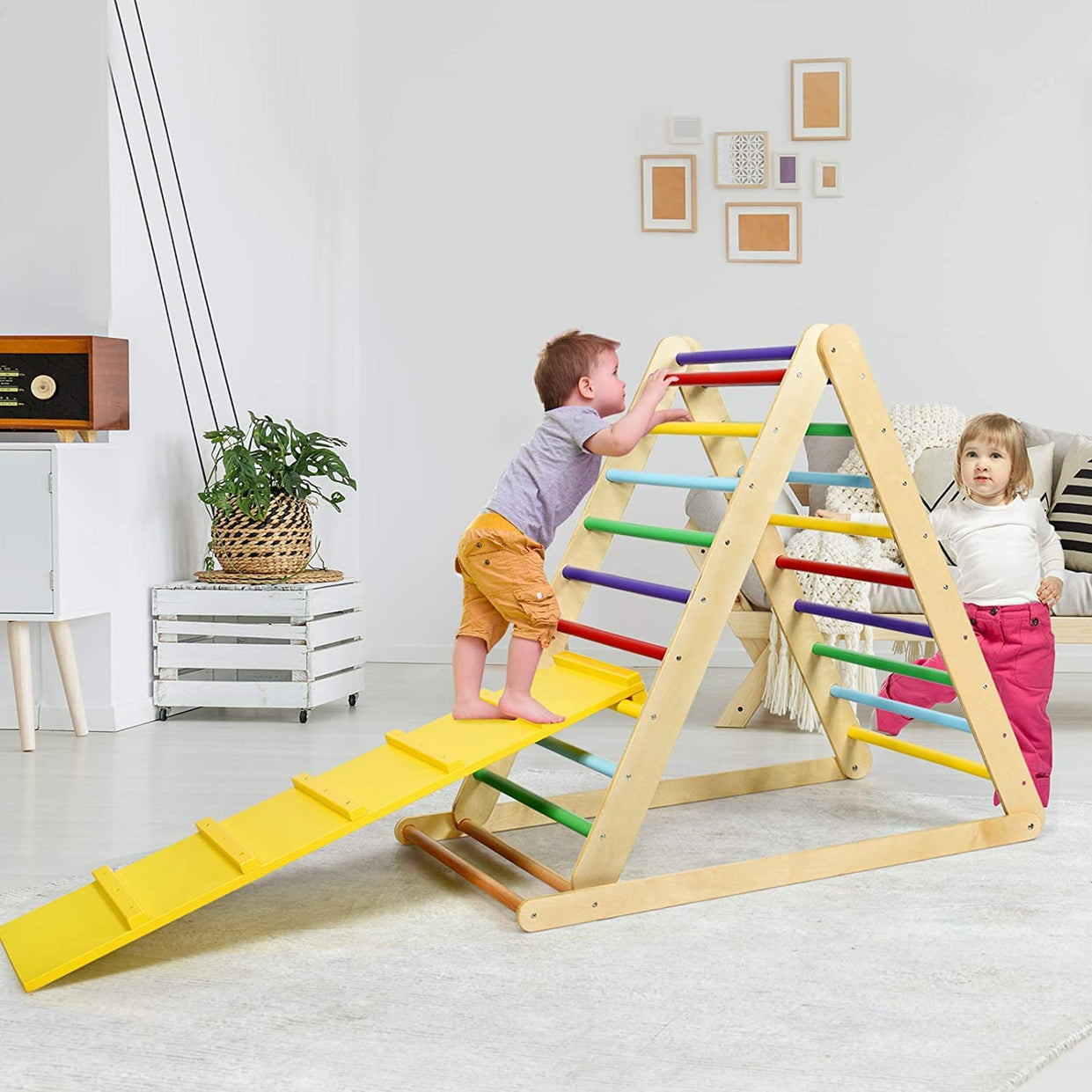 Kids Wooden Foldable Climbing Toys with Ramp and Ladder