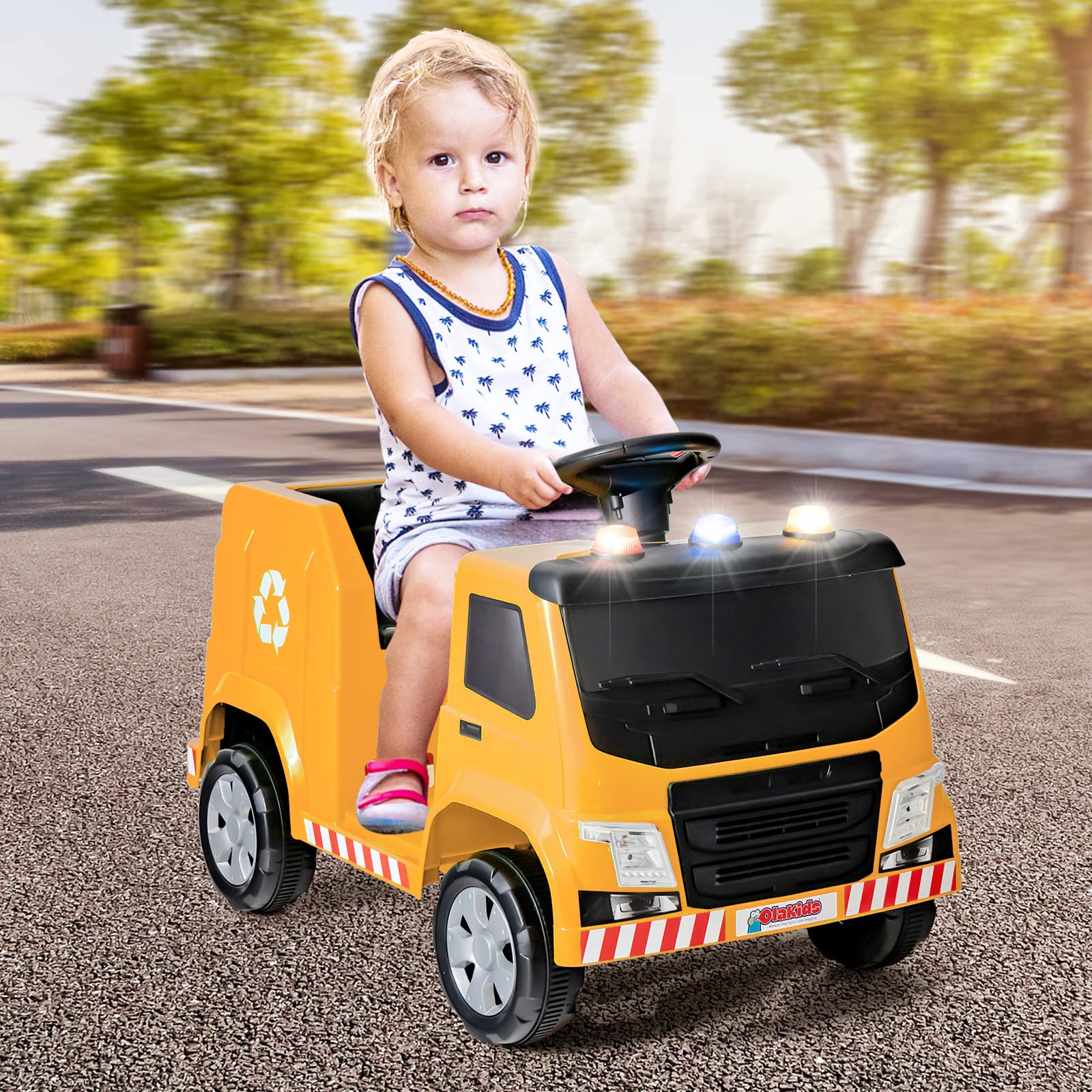 INFANS Ride on Car, 6V Recycling Garbage Truck Electric Vehicle with Music, Horn, Warning Lights