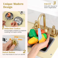 INFANS Kids Kitchen Playset, Toddler Wooden Pretend Cooking Toy Set with Acrylic Drawing Board Ice Machine Dishwasher