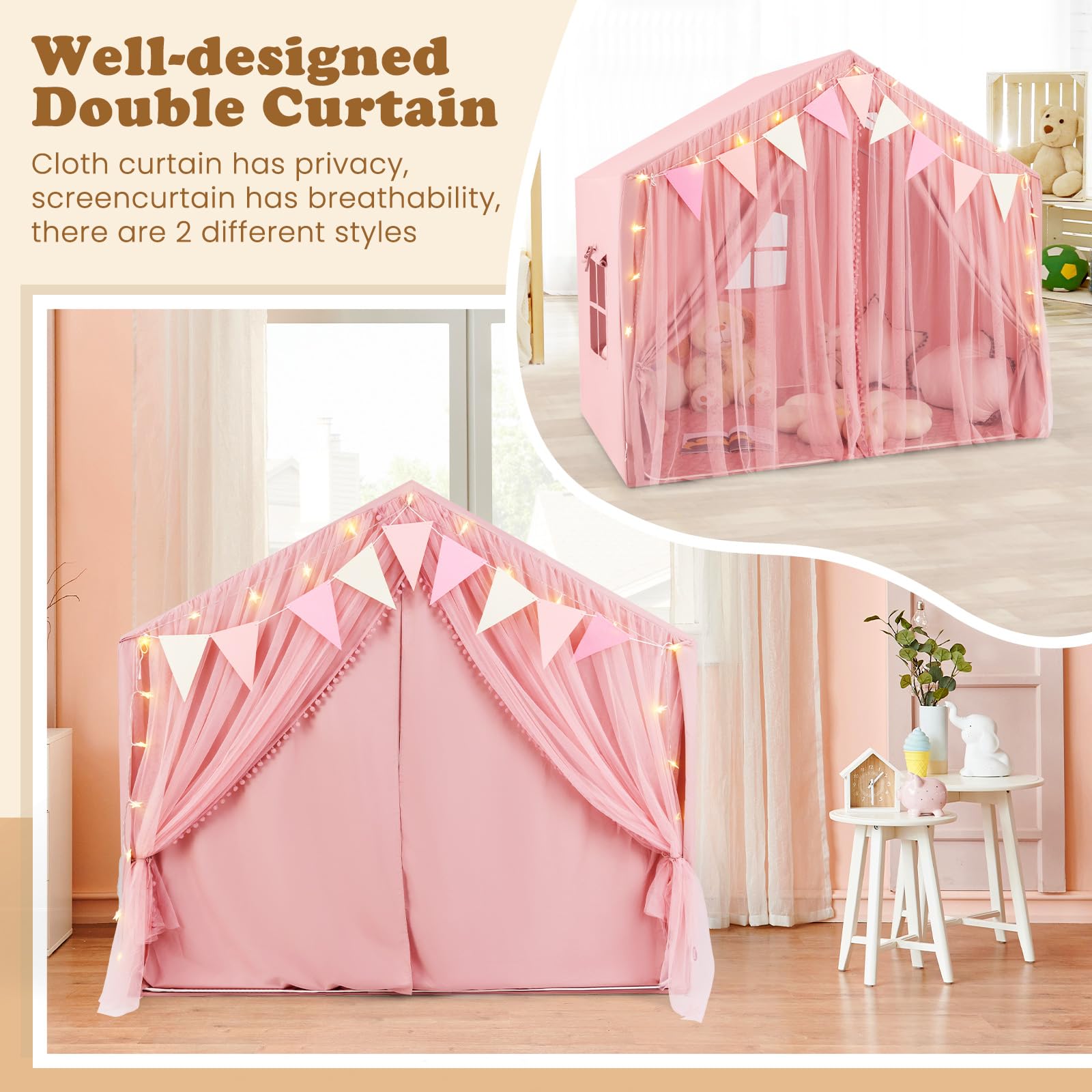 INFANS Kids Play Tent, Large Size Playhouse with Star Light Windows, Indoor Outdoor Princess Tents Castle for Toddlers