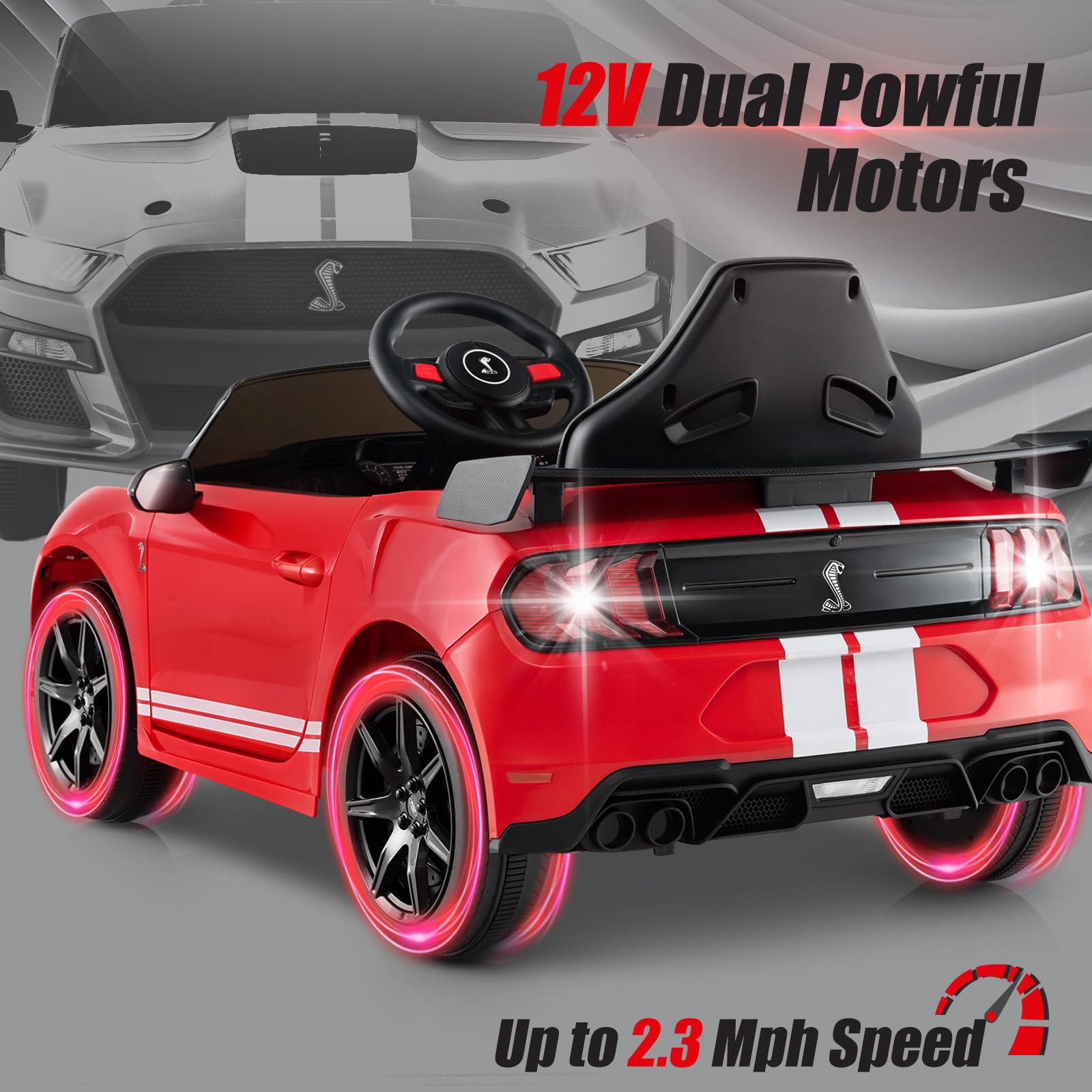 Licensed Ford Mustang GT500 Ride on Car for Kids by INFANS, Battery Powered Electric Vehicle with Remote Control, 37-96 months