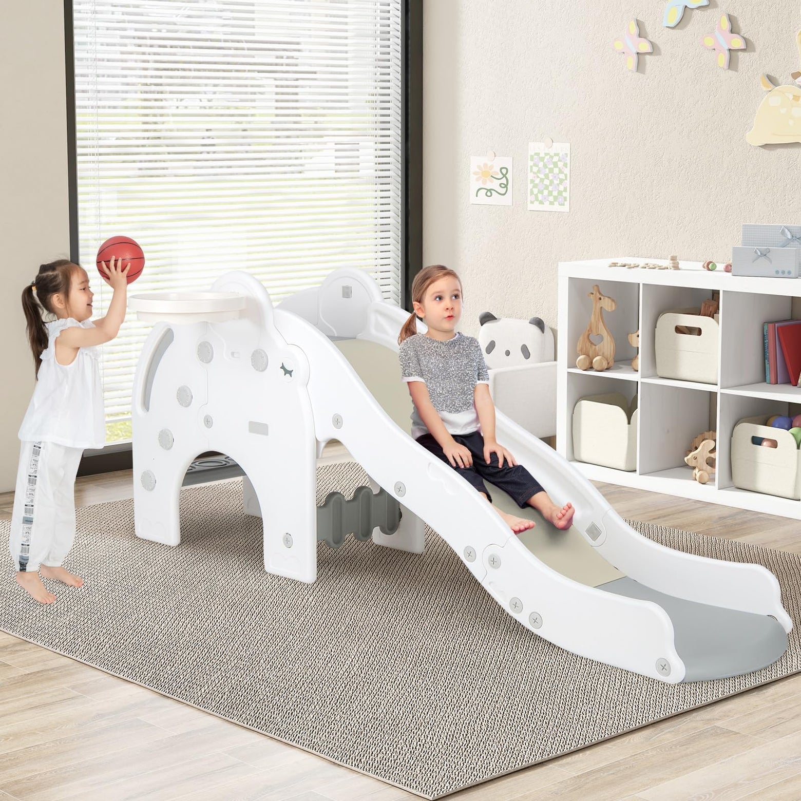 INFANS Toddler Slide, 4 in 1 Indoor Kids Slide Wave Slideway Max Load 330lb for Age 1-3, Climber Freestanding Playset