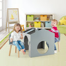 INFANS Kids Table and Chair Set, Wood Multi Activity Table with Blackboard for Toddler Playing Drawing Reading Arts Crafts