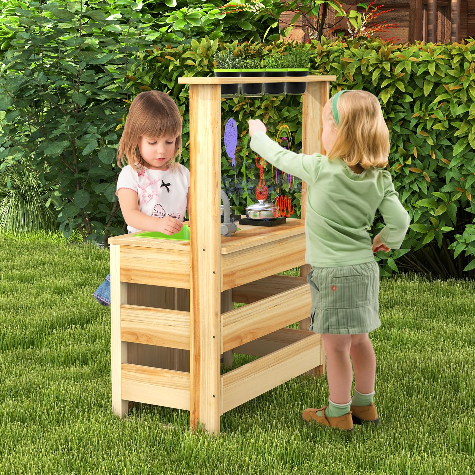 INFANS Outdoor Play Kitchen with Acrylic Drawing Board Blackboard