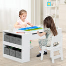 INFANS 3 in 1 Kids Art Table and Chair Set, Toddler Craft Play Wood Activity Desk with 2 Chairs Storage Canvas Bins