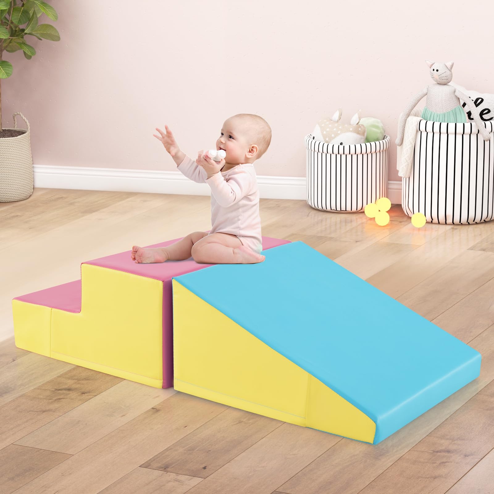 INFANS Climbing Toys for Toddlers, Indoor Baby Foam Climbing Blocks Soft Play Set with PU Leather