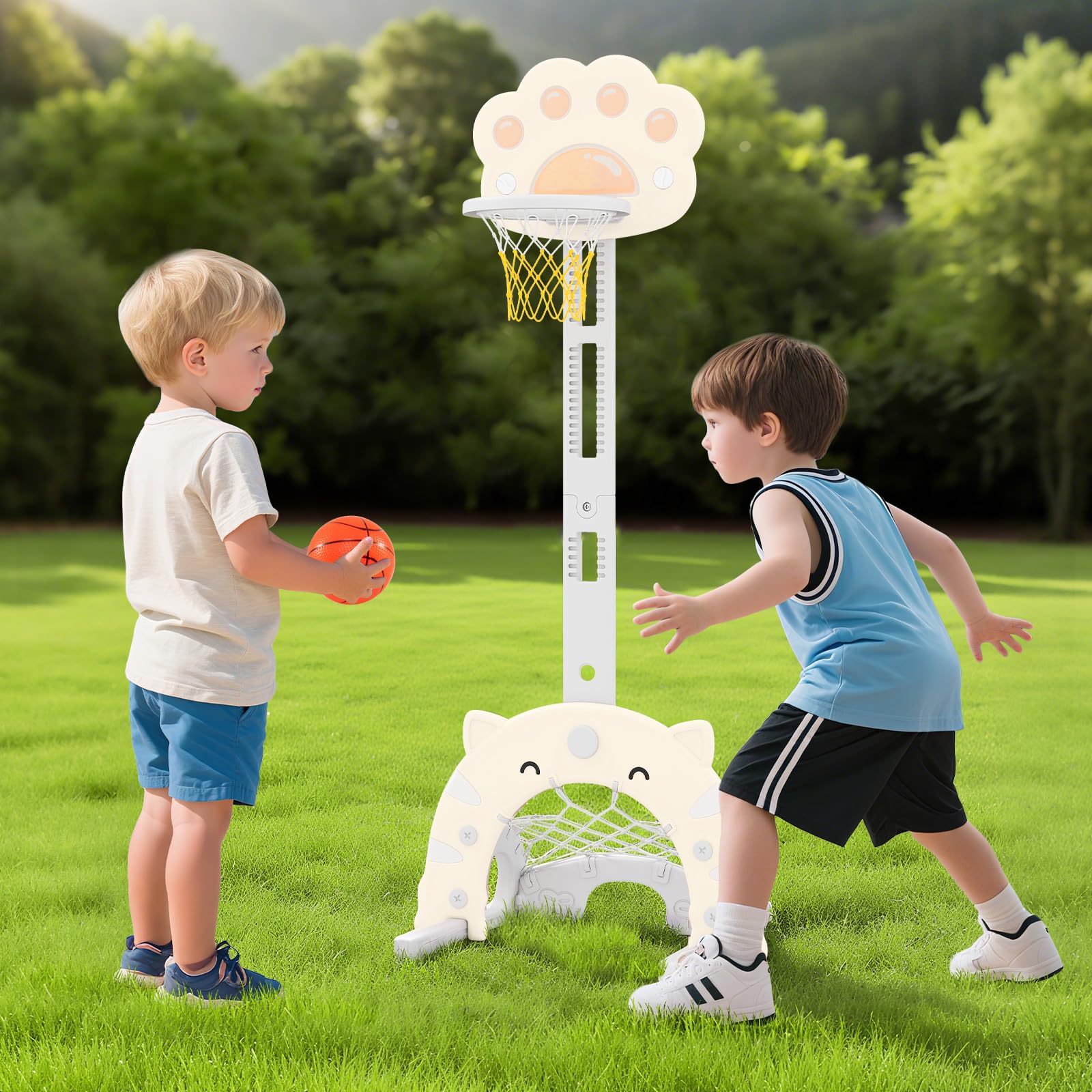 INFANS Toddler Basketball Hoop, 3 in 1 Height Adjustable Kids Sports Activity Center Indoor with Soccer Goal Golf Ball and Club