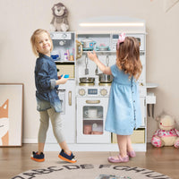 INFANS Kids Kitchen Playset with Lights, Toddler Wooden Pretend Cooking Set with Coffee Maker