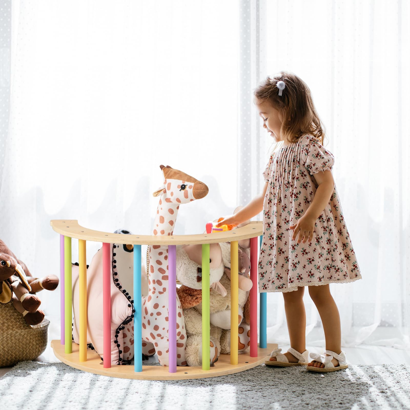 INFANS Wooden Arch Climber Rocker with Soft Cushion, 6 in 1 Montessori Climbing Toys for Toddlers, Gym Playset Gift for Kids