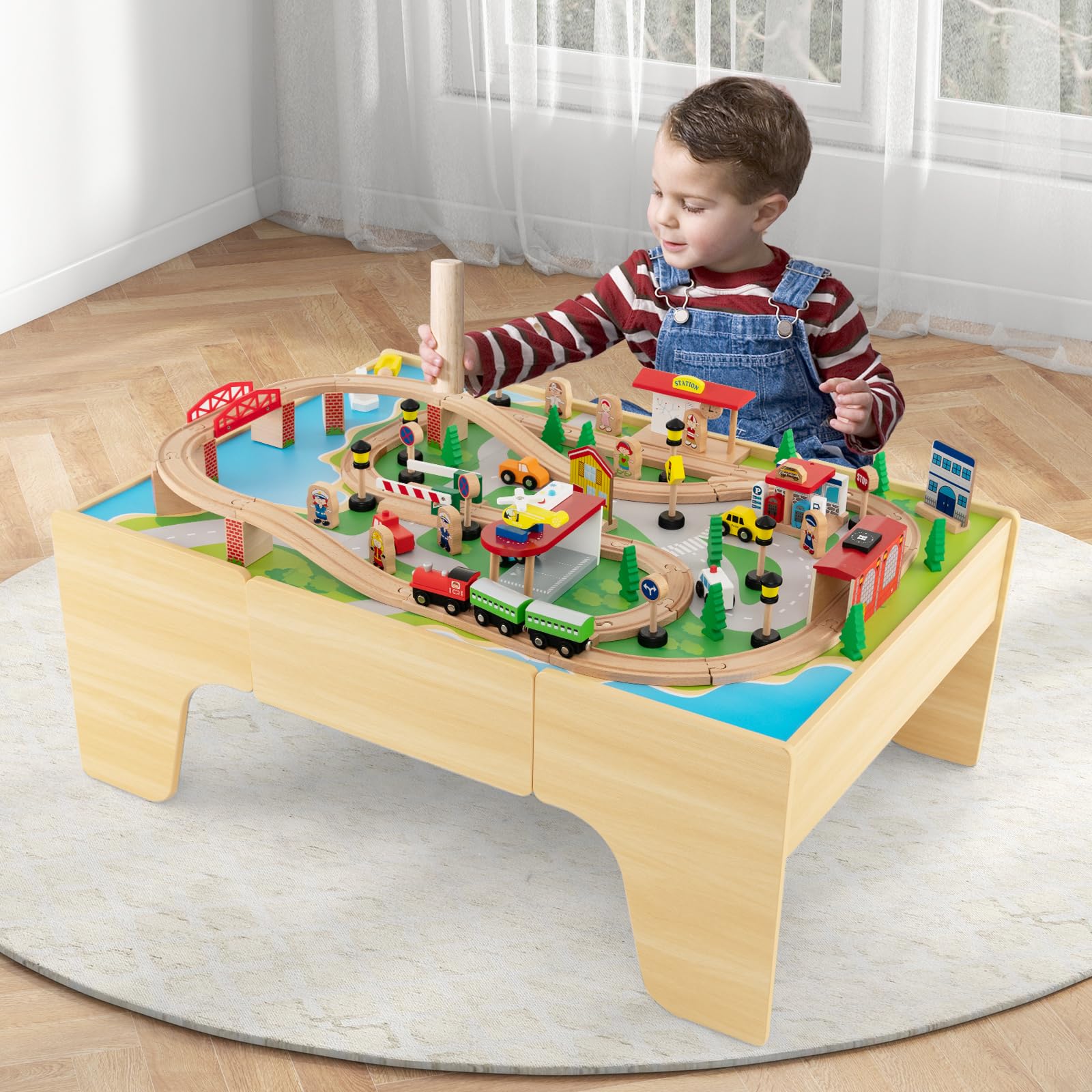 80 Pieces Wooden Kids Activity Toy Table Playset with Reversible Detachable Tabletop
