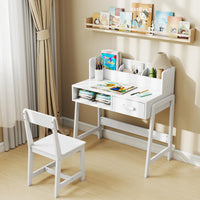 INFANS Table and Chair Set, Toddler Wooden Student Study Desk with Chair Storage Hutch Compartments Drawers