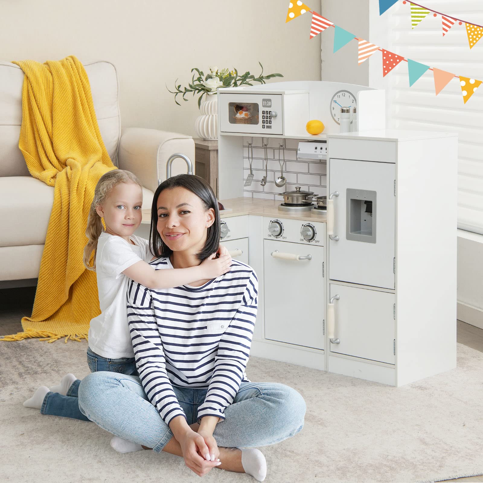 Wooden Play Kitchen for Toddlers with Sound