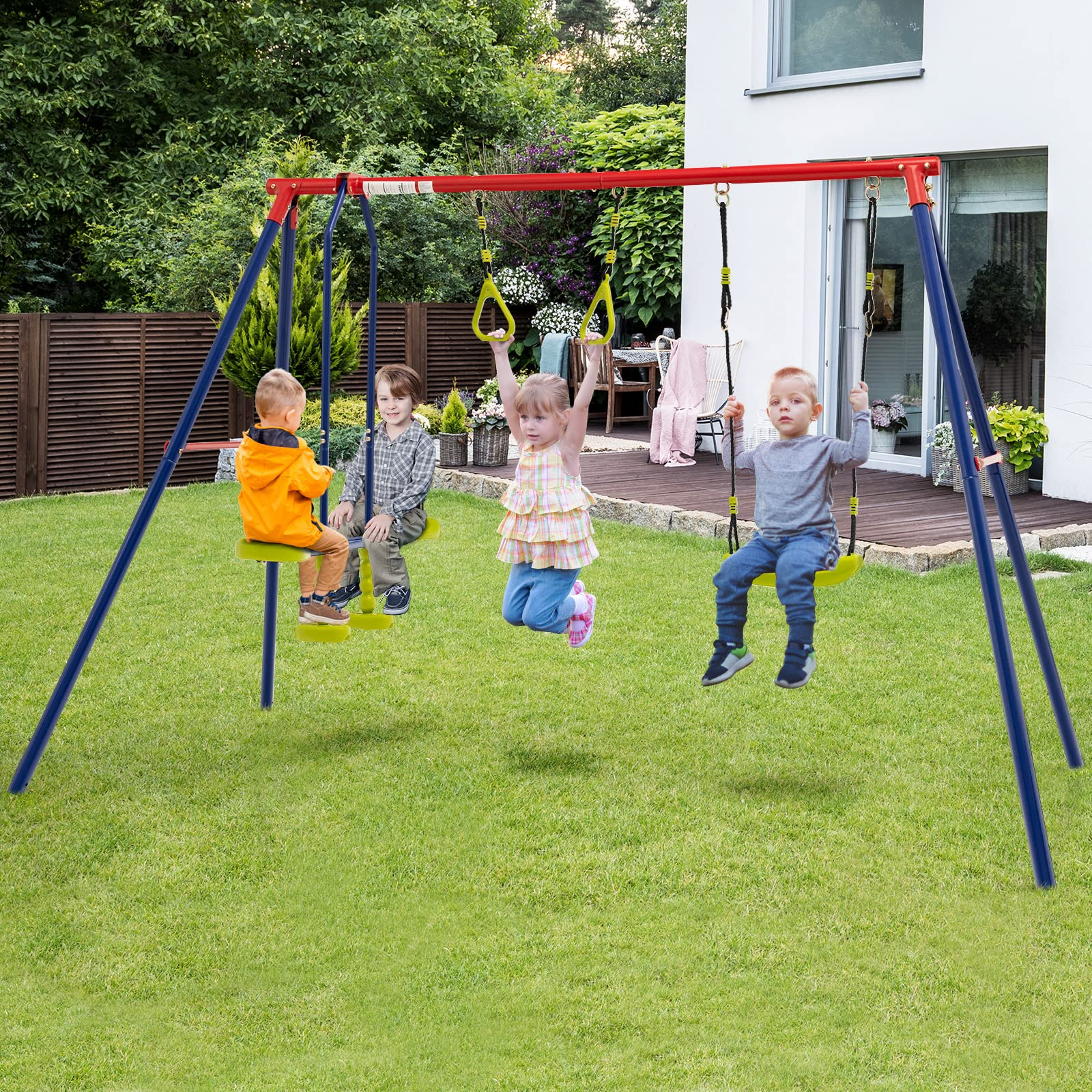 INFANS Swing Sets for Backyard, Outdoor 3 in 1 A-Frame Heavy Duty Metal Stand for Kids and Adults, Playground Activity Playset