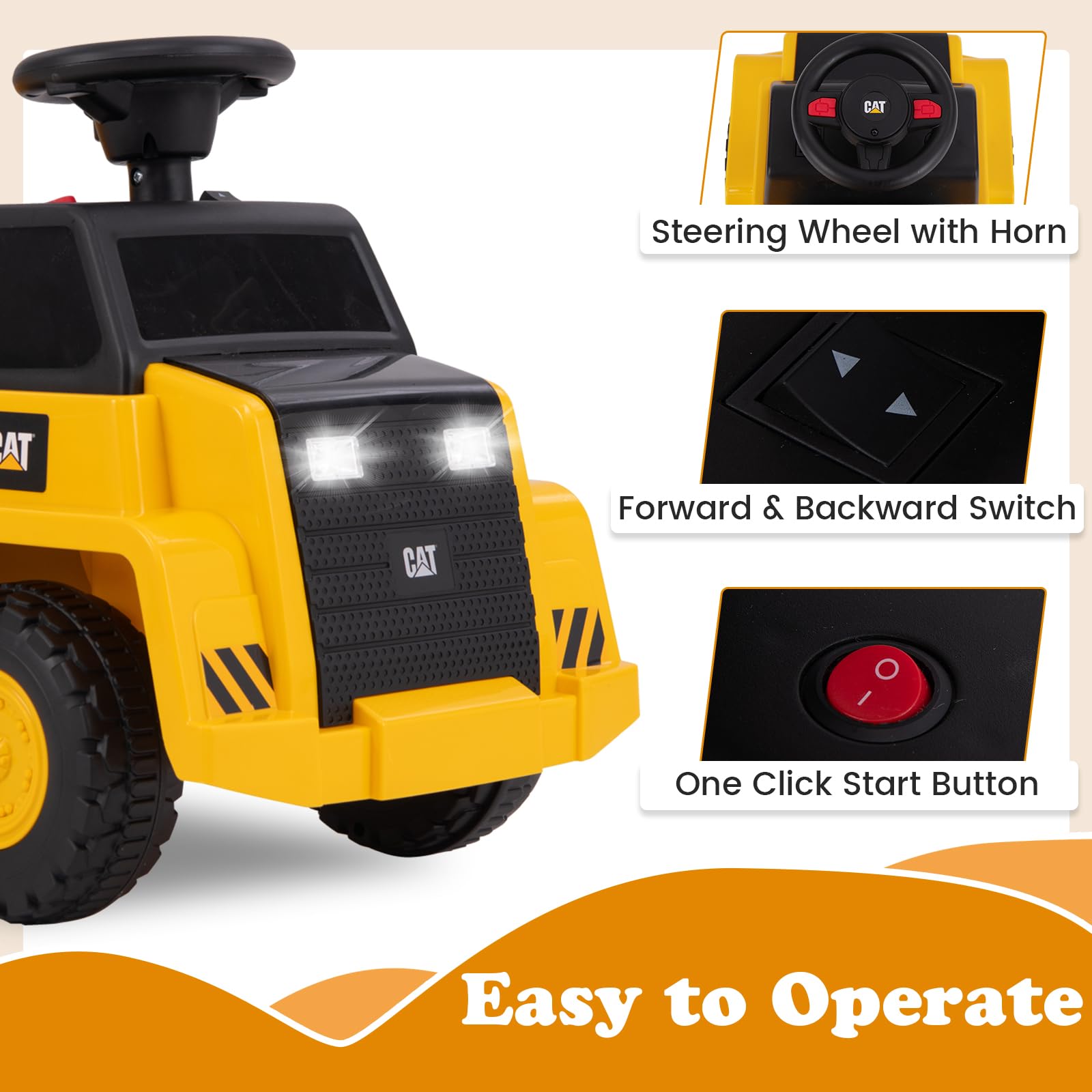 INFANS Licensed Caterpillar Ride on Dump Truck, 6V Cat Construction Car Electric Vehicle with Adjustable Dump Bed
