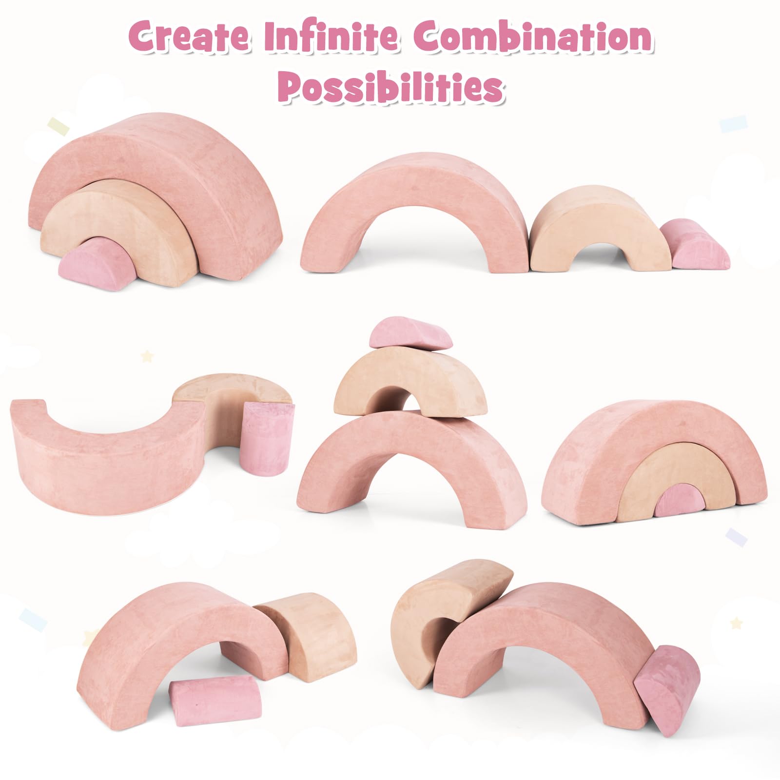 INFANS Climbing Toys for Toddlers, 3pc Foam Climbing Blocks Rainbow Shaped Indoor Play Set, Rainbow Crawling Tunnel