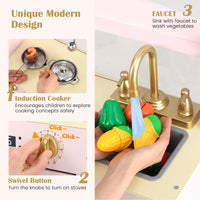 INFANS Kids Kitchen Playset, Toddler Wooden Pretend Cooking Toy Set with Acrylic Drawing Board Ice Machine Dishwasher