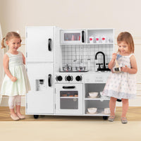 INFANS Play Kitchen for Kids, Wooden Kids Play Kitchen Playset with Realistic Light & Sounds, Children Pretend Cooking Toy Set