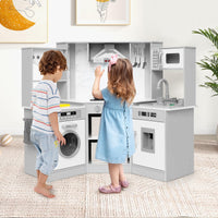 INFANS Corner Kids Kitchen Playset, Toddler Wooden Pretend Cooking Set, Simulation Play Kitchen Toy