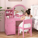 INFANS Kids Vanity, Princess Makeup Desk and Chair Set with Lights Mirror, Pretend Play Vanity Set for Toddler Girls