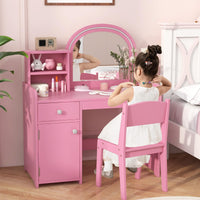 INFANS Kids Vanity, Princess Makeup Desk and Chair Set with Lights Mirror, Pretend Play Vanity Set for Toddler Girls