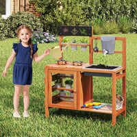 INFANS Mud Kitchen for Kids Outdoor, Wooden Toddler Play Kitchen with Cooking Accessories, Toy Playset for Backyard Garden
