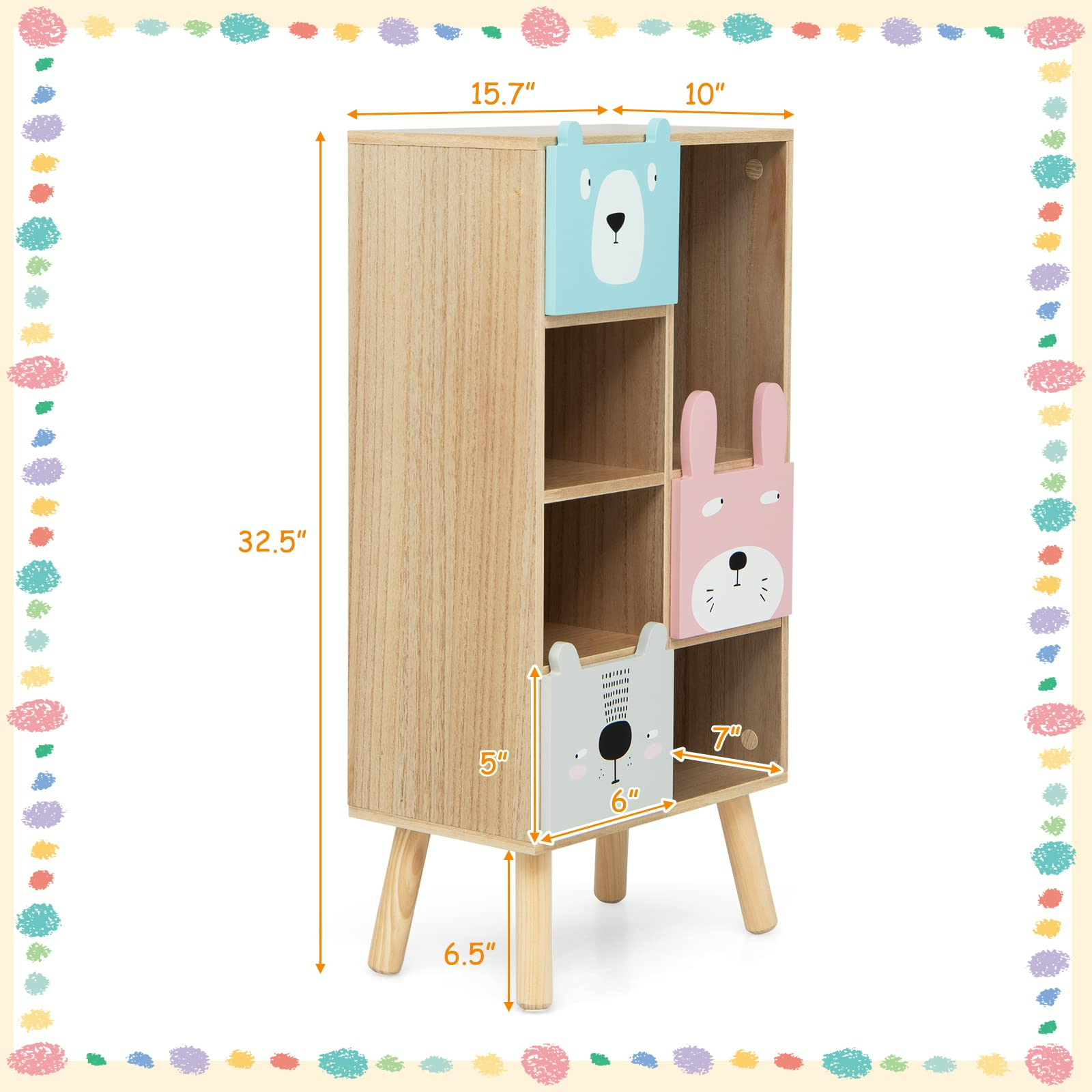 INFANS Kids Bookcase Toy Storage Organizer, Children Storage Cabinet with 3 Slide Drawers and 4 Cubes INFANS