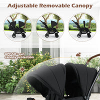 INFANS Double Stroller, Foldable Baby Tandem Stroller with Djustable Backrest Canopy Footrest