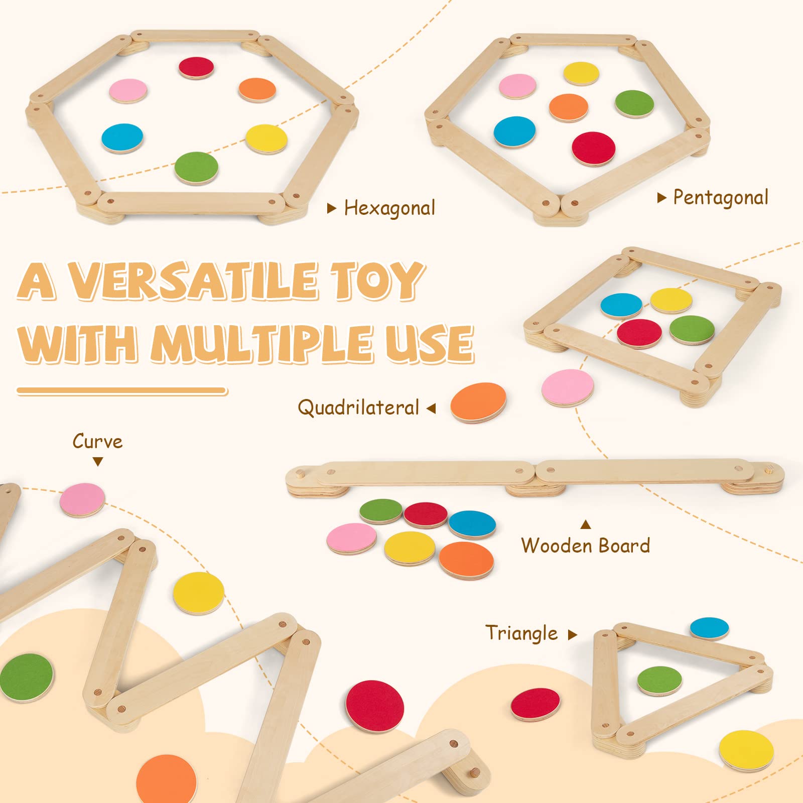 INFANS Montessori Wooden Balance Beam Stepping Stones for Kids, 12 Piece Obstacle Course for Playroom