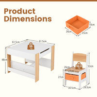 INFANS Kids Table and Chair Set, 4 in 1 Building Block Wooden Activity Desk with Reversible Tabletop for Toddlers