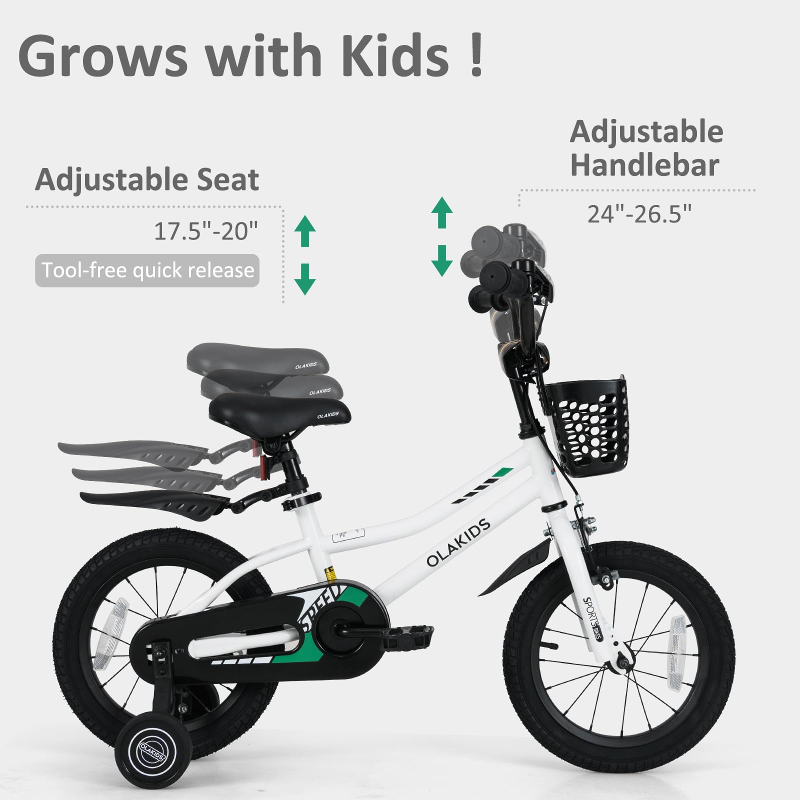 INFANS Kids Bike 12 Inch Toddlers Bike with Training Wheels Basket Adjustable Seat Handbrake and Coaster Brake