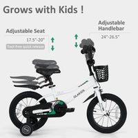 INFANS Kids Bike 12 Inch Toddlers Bike with Training Wheels Basket Adjustable Seat Handbrake and Coaster Brake