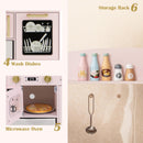 INFANS Kids Kitchen Playset, Toddler Wooden Pretend Cooking Toy Set with Acrylic Drawing Board Ice Machine Dishwasher