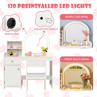 INFANS Kids Vanity, Princess Makeup Desk and Chair Set with Lights Mirror, Pretend Play Vanity Set for Toddler Girls