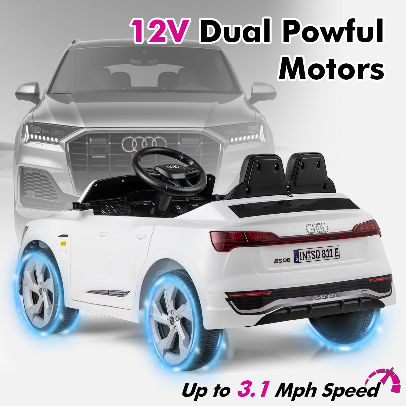 INFANS Licensed Audi SQ8 Ride on Car, Battery Powered Electric Vehicle for with Remote Control, Adjustable Music, LED Lights