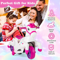 INFANS 2 in 1 Ride on Motorcycle and Horse, Unicorn 6V Battery Powered Ride on Toy with Up & Down Function, Kids Electric Vehicle