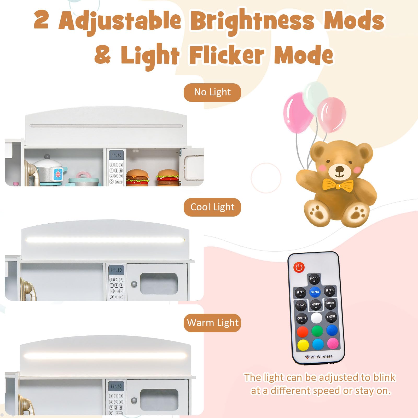 INFANS Kids Kitchen Playset with Lights, Toddler Wooden Pretend Cooking Set with Coffee Maker