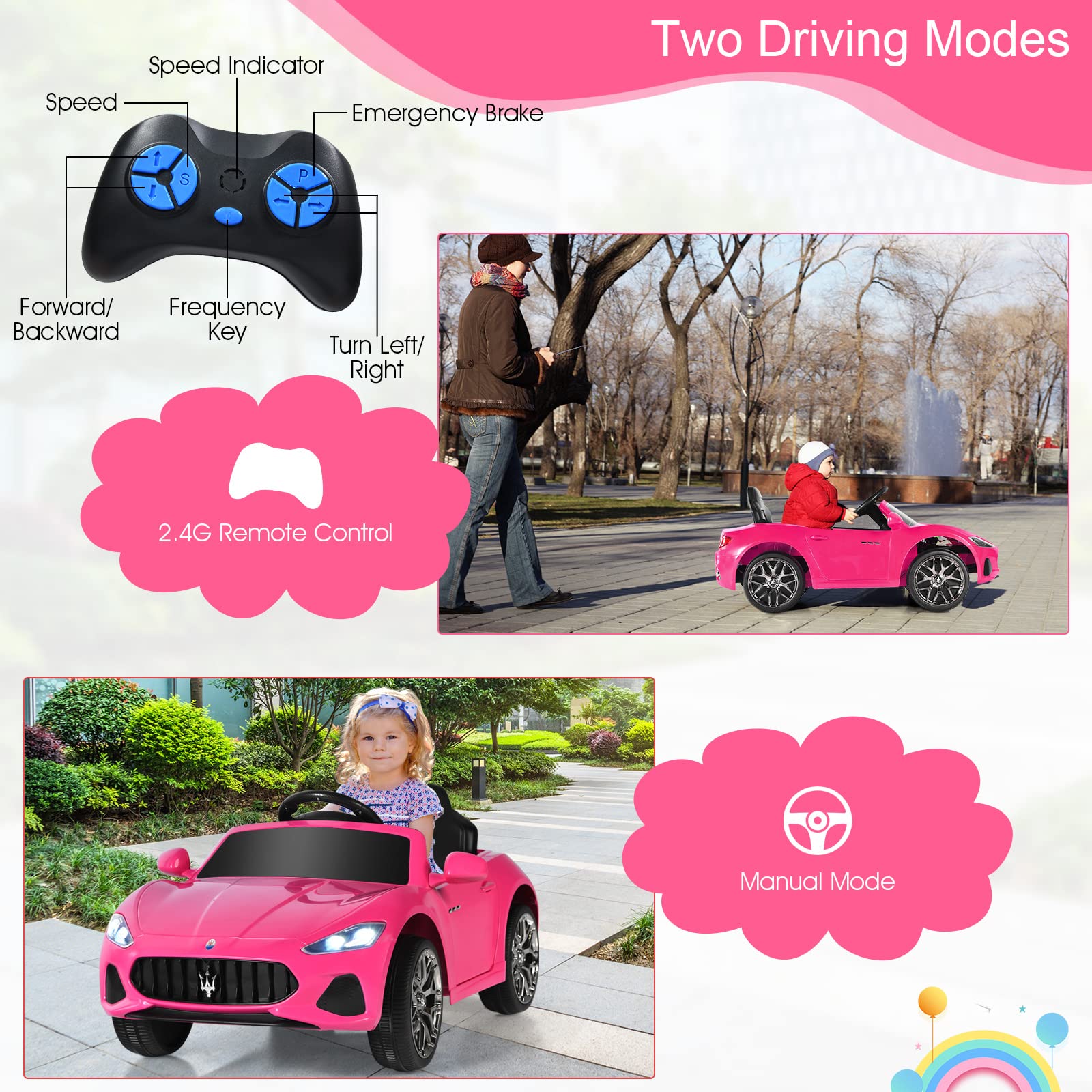 Pink Licensed Maserati Electric Vehicle with Remote Control