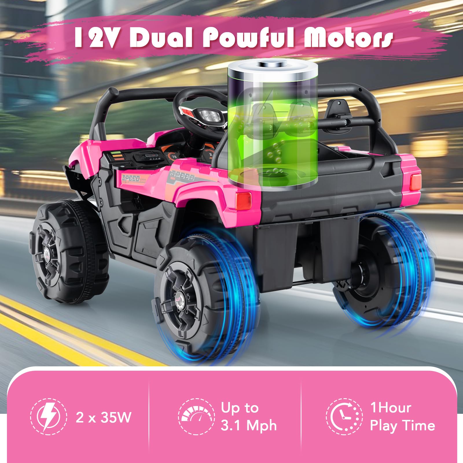 INFANS 12V Ride on Car UTV, Battery Powered Off-Road Kids Electric Vehicles with Remote Control, Music, Horn, MP3, Lights