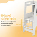 INFANS Toddler Standing Tower, Kids Montessori Kitchen Step Stool Helper with 2 Adjustable Height Learning Blackboard Safety Rail