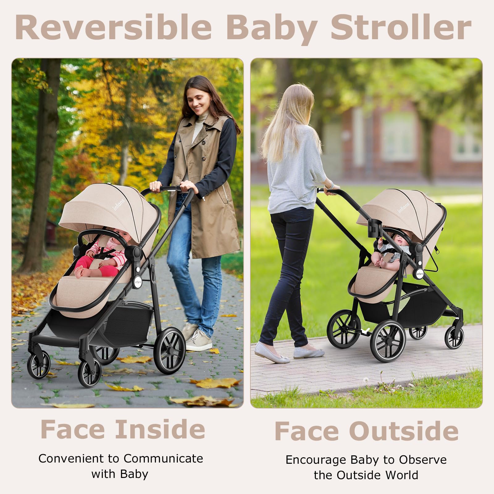 INFANS 2 in 1 Baby Stroller, High Landscape Infant Stroller, Foldable Pushchair