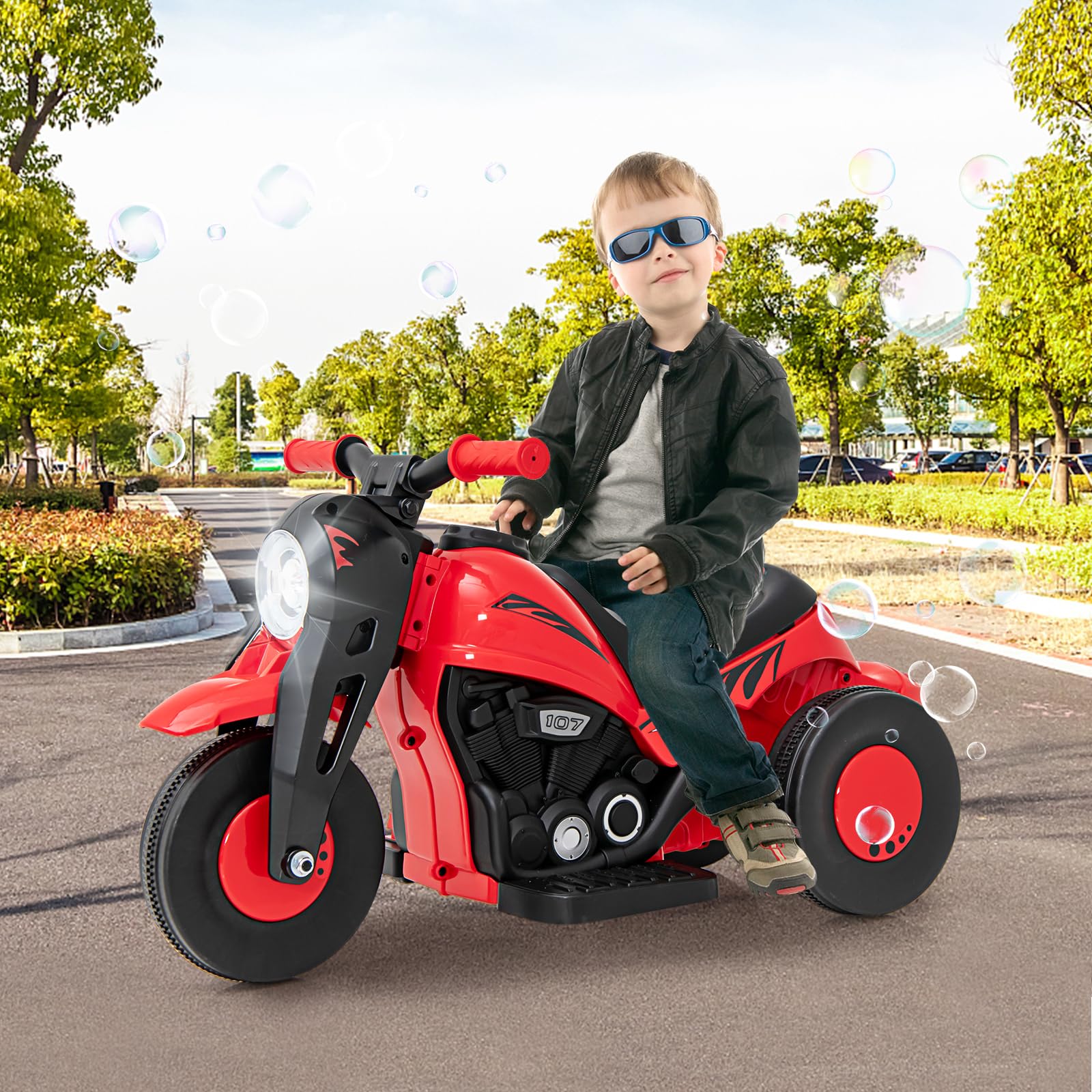 INFANS Kids Motorcycle, 6V Electric Ride on Car with Automatic Bubble Function for Children, Toddler Ages 3+