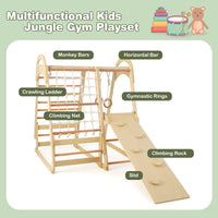 NFANS 7 in 1 Wooden Montessori Climber Playset with Tent Slide Climbing Rock Climbing Net