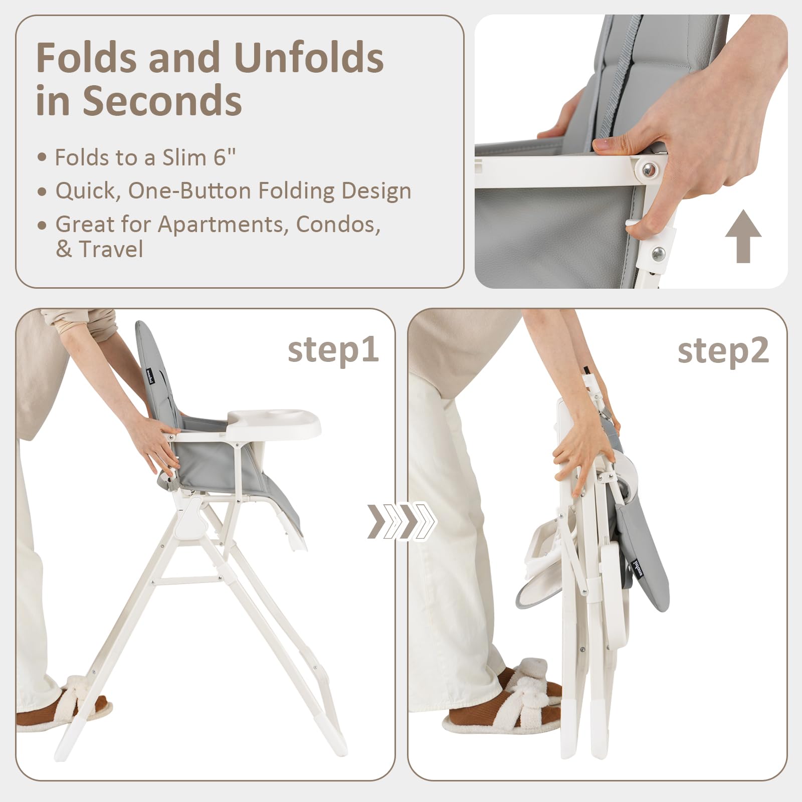 INFANS Baby High Chair, Quick Folding Portable Highchair for Babies and Toddlers with Adjustable Footrest Removable Dishwasher Tray PU Seat