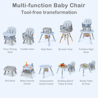 INFANS 9 in 1 High Chair, Convertible Baby Highchair, Table and Chair Set Building Block Infant Dining Booster Seat
