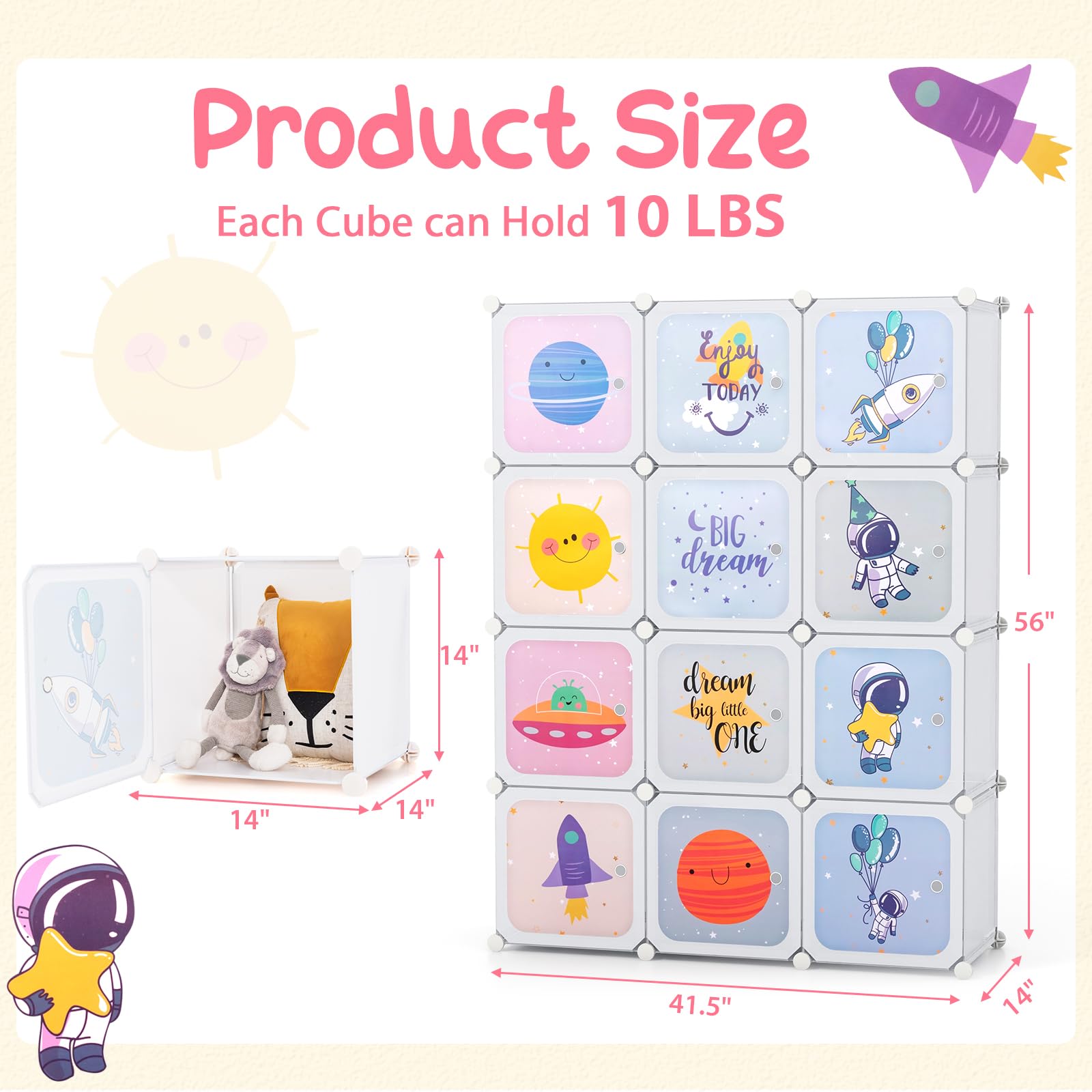 INFANS Children Wardrobe, Cute for Kids Bedroom Nursery Armoire with 12 Cube, Kid Clothes Storage Organizer