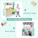 INFANS 2 in 1 Kids Play Kitchen and Restaurant, Double Sided Toddler Wooden Pretend Cooking Set with Stove Sink Microwave Storage Cabinet INFANS